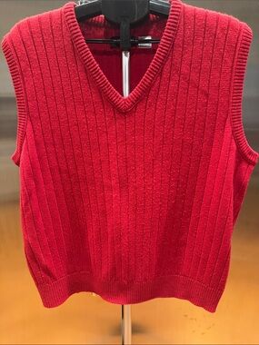 Men's Red V-Neck Ribbed Sweater Vest